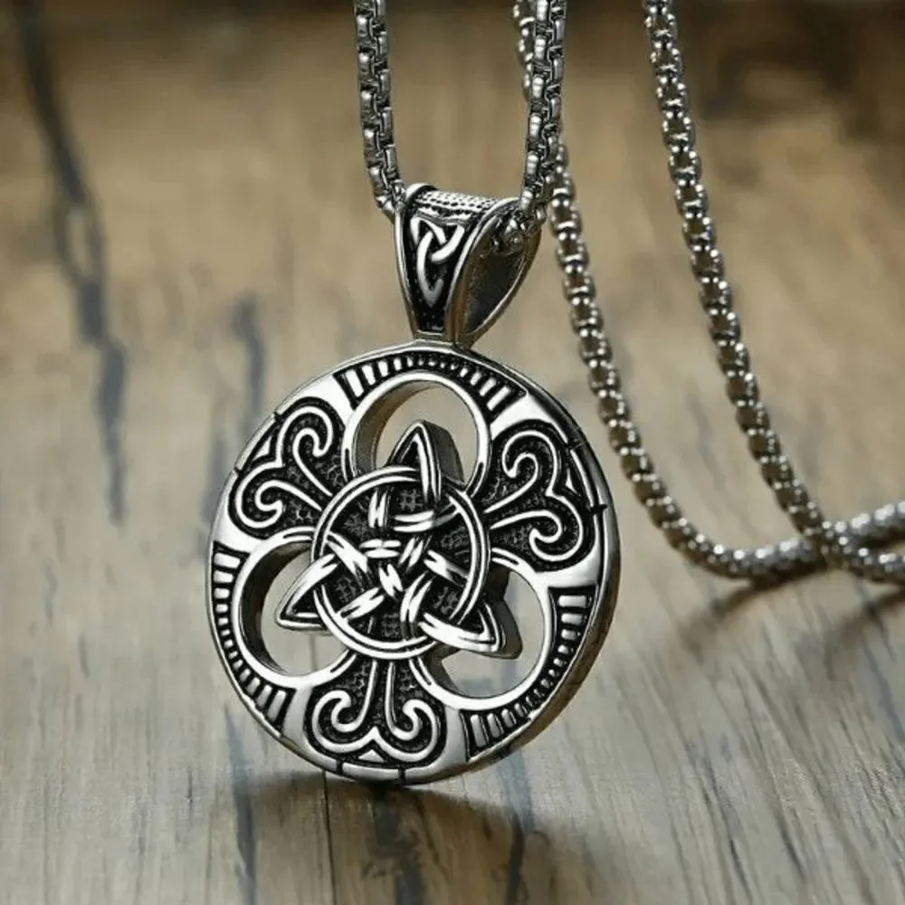 Stainless Steel Celtic Medallion Unisex Necklace